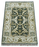 Small Entryway 2x3 Gray, Ivory and Beige Hand Knotted Oriental Oushak  Wool Area Rug