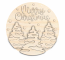 Unfinished Wood Merry Christmas Snowy Trees Door Sign Kit | Wood Craft Cutouts | 1/4" Thick |