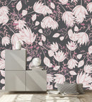 Modish Modern Grey Wallpaper with Pink Flowers