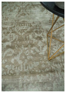 Soft and Cozy Modern Abstract Olive and Silver Hand knotted Bamboo Silk Area Rug