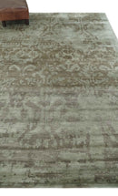 Soft and Cozy Modern Abstract Olive and Silver Hand knotted Bamboo Silk Area Rug