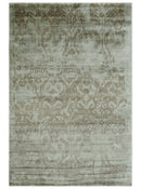 Soft and Cozy Modern Abstract Olive and Silver Hand knotted Bamboo Silk Area Rug