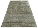 Soft and Cozy Modern Abstract Olive and Silver Hand knotted Bamboo Silk Area Rug