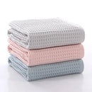 Soft gray blush & blue cotton waffle towel bath set for bathroom
