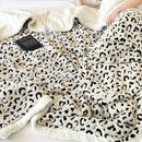 Soft leopard print double layered wool blanket bedroom throw