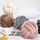 Soft pink velvet knotted ball round pillow for bedroom decor
