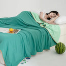 Soft teal and gold cool fibre summer quilt bedroom blanket