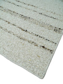Solid Ivory and brown Woolen Chunky and Soft Berber Area Rug