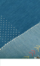 Solid Blue Border Design Hand Loomed Wool Area Rug