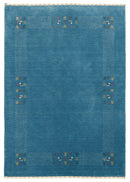 Solid Blue Border Design Hand Loomed Wool Area Rug