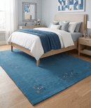 Solid Blue Border Design Hand Loomed Wool Area Rug