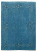Solid Blue Border Design Hand Loomed Wool Area Rug