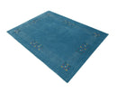 Solid Blue Border Design Hand Loomed Wool Area Rug