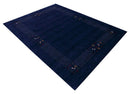 Solid Blue Border Patterns Hand Loomed Wool Area Rug