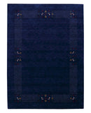 Solid Blue Border Patterns Hand Loomed Wool Area Rug