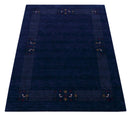 Solid Blue Border Patterns Hand Loomed Wool Area Rug