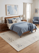 Solid Ivory Border Patterns Hand Loomed Wool Area Rug