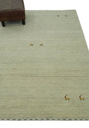 Solid Plain Beige and Charcoal Hand loom 4.6x7 wool area Rug