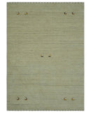 Solid Plain Beige and Charcoal Hand loom 4.6x7 wool area Rug