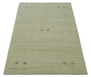 Solid Plain Beige and Charcoal Hand loom 4.6x7 wool area Rug