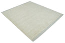 Solid plane Beige Hand Knotted 8.7x9.8 Wool Area Rug