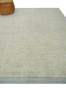 Solid plane Beige Hand Knotted 8.7x9.8 Wool Area Rug