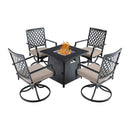 Sophia & William Outdoor Gas Fire Pit Table Set W/ Cushioned Swivel Dining Chairs, 5PCS (SAK63872)