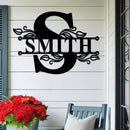 Split Initial Scroll Family Name Sign