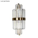 DecorBites™ Spool Wall Sconce Light - Modern Faceted Clear Crystal Prism - 2 Lights - Brass Finish