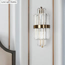 DecorBites™ Spool Wall Sconce Light - Modern Faceted Clear Crystal Prism - 2 Lights - Brass Finish