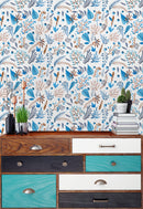 Spring Blue Watercolor Leaves Wallpaper