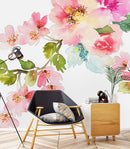 Spring Floral Watercolor on White Background Wallpaper Mural