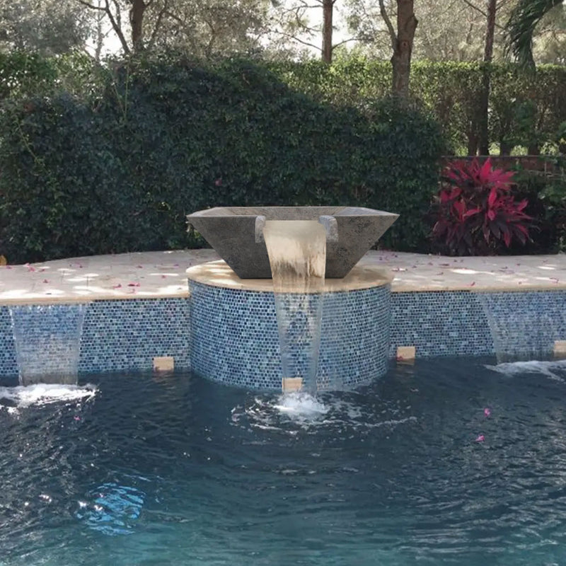 square cascade water bowl travertine for swimming pool accesory silver honed filled 23x27x8 product installed swimming pool view