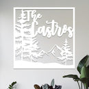 Square Mountain and Trees Family Name Sign