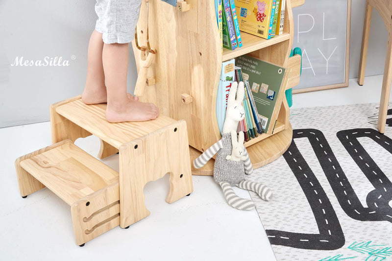 Mesasilla 2 Step Stool - Lightweight & Sturdy with Anti-Slip, Animal-Shaped Cutouts - Solid Wood Construction