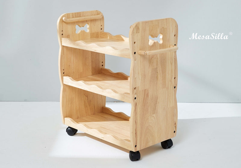 Mesasilla Solid Wood Trolley with 3 Tiers and Lockable Casters