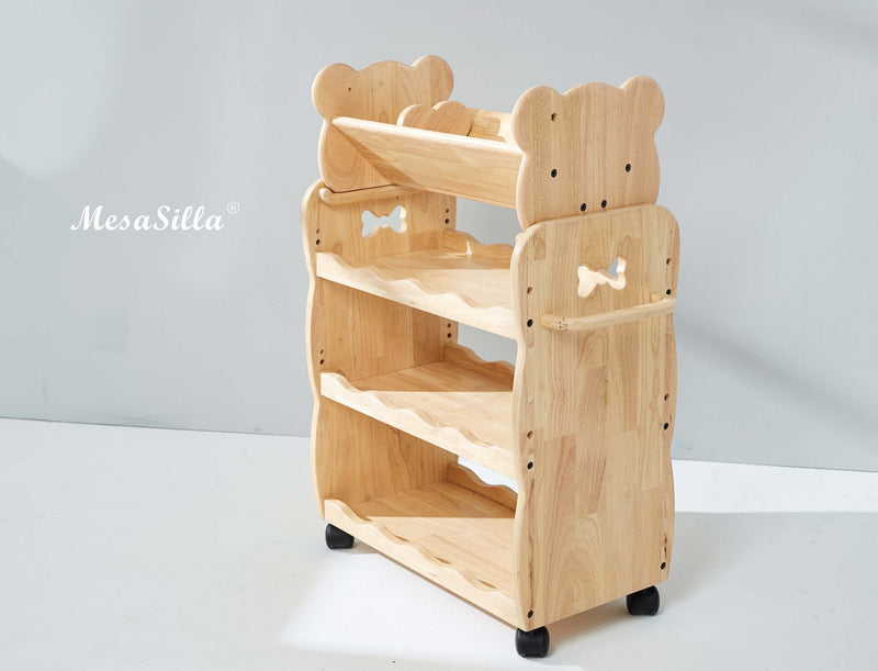 Mesasilla Solid Wood Trolley with 3 Tiers and Lockable Casters