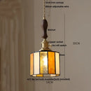Stained glass cube led pendant lamp for bedroom with walnut wood