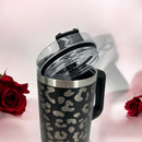 Engraved Leopard Print 40 oz Tumbler with Handle and Straw Lid