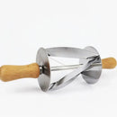 Stainless steel croissant dough cutter with wooden handles for kitchen