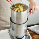 Stainless steel deep fryer pot with strainer and tongs kitchen tool