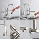 Stainless steel dual spouts kitchen faucet with pull out spray head