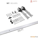 Planum 0888 Painted White Barn Door with Frosted Glass and Silver Rail