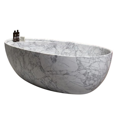 Statuario White Marble Bathtub Hand-carved from Solid Marble Block (W)32" (L)68" (H)20" angle view