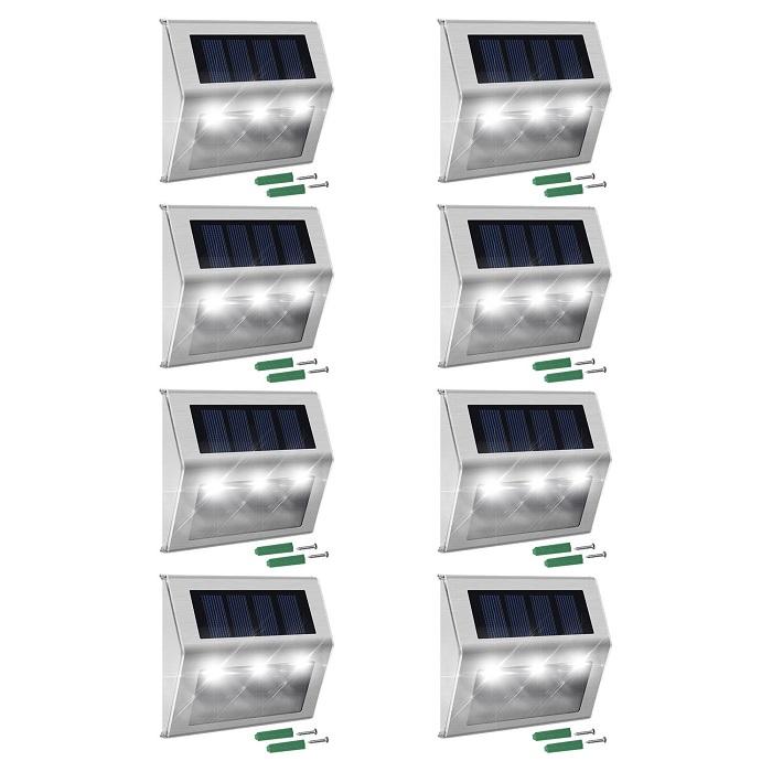 8 LED Solar Stair Step Lights | Dusk to Dawn Auto On/Off | Super Bright (2024 Model)