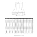 White Range Hood With Curved Front, Brass Strapping and Buttons - 30", 36", 42", 48", 54" and 60" Widths Available