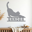 Stretching Cat w Name Sign