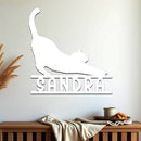 Stretching Cat w Name Sign