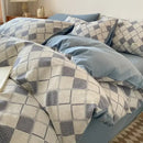 Striped beige & blue cotton bedding set bedroom fitted sheet