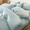 Striped beige & blue cotton bedding set bedroom fitted sheet